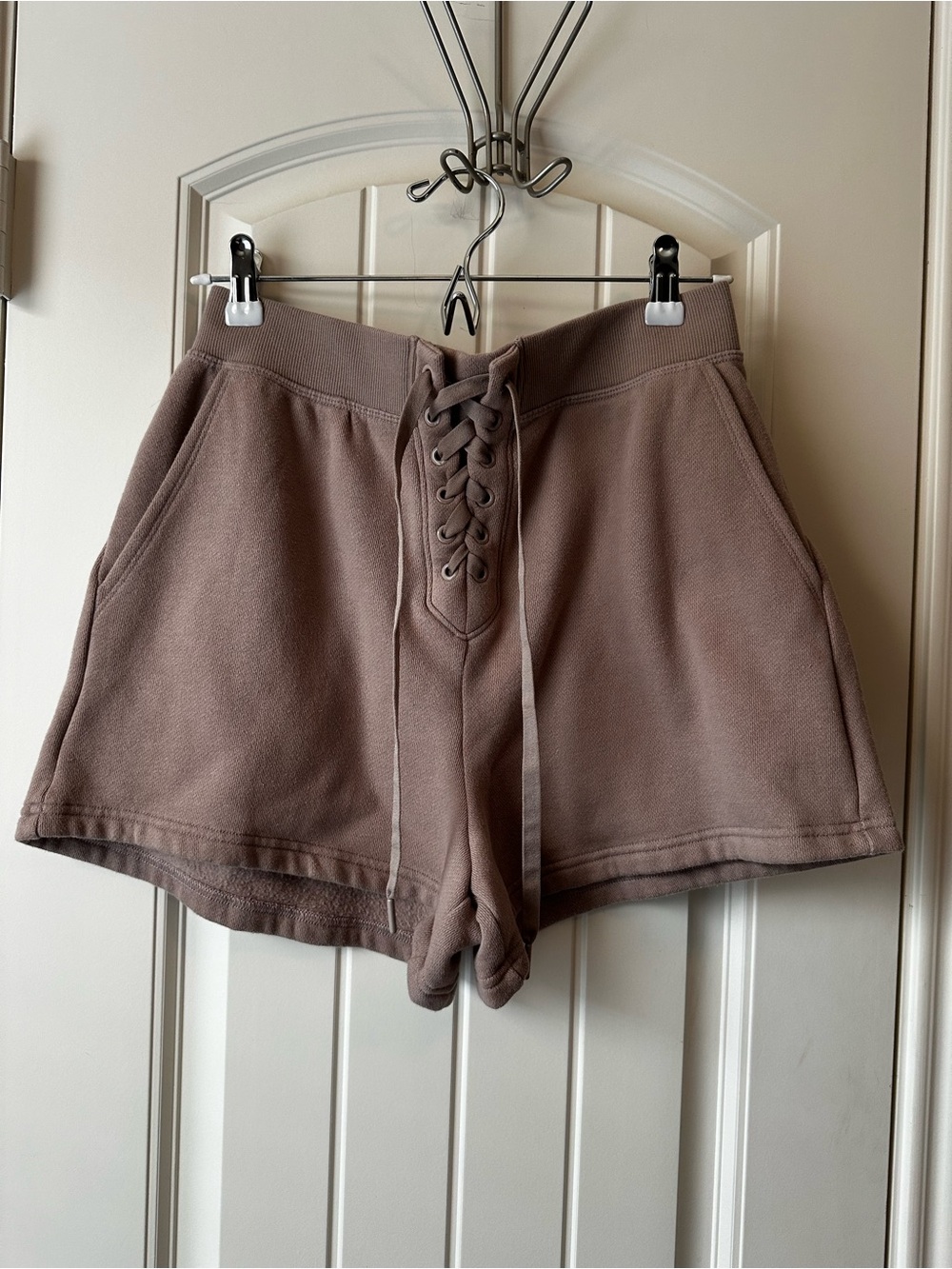 Victoria's Secret Lace-Up High-Rise Comfy Lounge Taupe/Tan Shorts size M